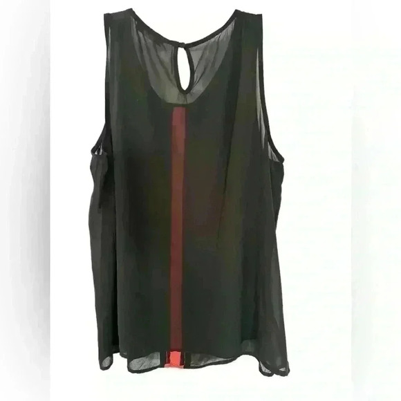 CHLOE K BLACK SILK TANK WITH NEON ORANGE STRIPE KEY HOLE WITH BUTTON CLOSURE - Picture 4 of 5